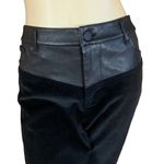 Alice + Olivia BLACK CORDUROY CROPPED FLARE LEG PANTS WITH LEATHER TRIM (6) Photo 5