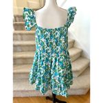 Victoria Dunn Blue, Green White Floral Block Print Shirred Ruffle Sleeve Dress Blue Size XXL Photo 1