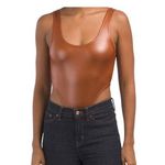 Bozzolo  faux leather scoop high cut brown bodysuit size S NWT Photo 1