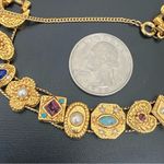 Vintage Unsigned Goldette Victorian Revival Sliding Charms 7.25” Bracelet 40g. Gold Photo 2