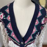 Vintage 90s Margules Cardigan Button Deep Vee Cotton Ramie S Blue Photo 3