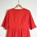 Madewell Eyelet Lattice V-neck 1/2 Bell Sleeve Mini Dress Bright Poppy size 4 Photo 4