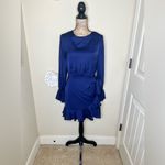 Hello Molly NTM: Navy Long Sleeve Satin Ruffle Hem Open Back Mini Dress M Photo 1