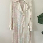 Something Navy  Womens Tie Dye Button Closure Pink Chiffon Satin Trench Coat S Photo 0