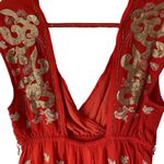 Free People  Ooh La La Sequin Embroidered Blouse Orange Gold size small Photo 7