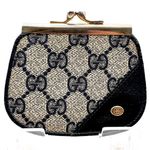 Gucci GG Supreme KissLock Navy Blue Monogram Coin Purse Change Wallet Photo 0