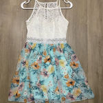 White and light blue floral lace sundress Size 0 Photo 0