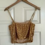 Free People  Ta Da Gold Sequin Crop Top NYE Shiny Size M Photo 4