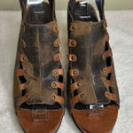 Donald J Pliner Heels Womens 10 Saddle Vishad Open Toe Distressed Leather Brown Photo 0