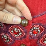 Knitted Dove Red Beaded Cardigan Sweater Womens L Cropped Preppy Coquette Boho Size L Photo 6