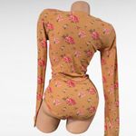 Free People  Dylan Peach Floral  Henley Bodysuit Size Medium Bohemian Beach Photo 5