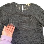 7 For All Mankind  Black Sheer Lace Ruffled Blouse with Bell Sleeves Photo 4