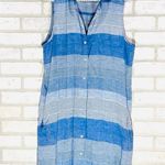Bella Dahl Frayed Hem Duster Blue Striped Maxi Dress Linen Blend Size S Photo 4