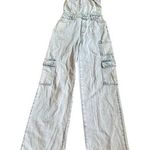 Wild Fable Denim Jean Cargo Jumpsuit Cream Blue Tube Top Corset Smocked Back XS Photo 0
