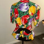 Vintage Colorful Floral Button Down Shirt Red Size 10 Photo 2