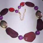 Deep Red Purple Chunky Beaded Boho Retro Statement Necklace Photo 1