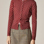 J.Crew Carolyn Cardigan in Polka Dot Merino Wool in Burgundy Dots, Size Small Photo 0
