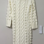 Farm Rio  Chunky Cable Knit Sweater Dress Ivory Size XS Pompoms Photo 0