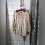 Democracy  Crochet Lace embroidery Boho Blouse top front tie sz L oversized Photo 1