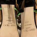 Jimmy Choo  Thistle Strappy Black Patent & Green Sandal Heel Shoes Photo 2