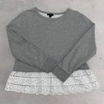 J.Crew Women's Gray / White Eyelet Hem Sweatshirt Top Long Sleeve Size M Photo 6