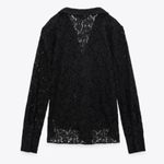 ZARA Black Tied Lace Blouse Button Down Top Shirt Photo 2