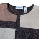 Alfred Dunner Geometric Patchwork Sparkle Knit Sweater Womens Medium Brown/Tan Brown Photo 3