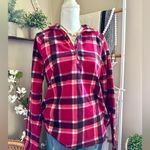 Eddie Bauer  Pink/Orange Plaid Quarter Zip Fleece Pullover Sweatshirt Photo 1