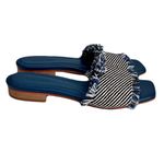 J. McLaughlin  Navy Blue ‘Lile’ Raw Edge Denim Sandals, Size 6 Photo 3