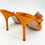 Manolo Blahnik Orange Satin Crystal Embellished 90 Mules 39.5 Photo 6