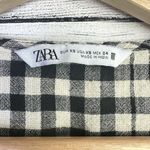 ZARA Womens XS Gingham Top Cropped Plaid Flannel Black White Puff Sleeve Photo 5