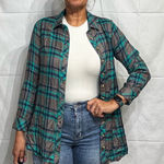 Tolani Collection Teal Gray Plaid Niecy Button Down Sz XXSP NWT Photo 0