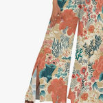 Tropical flowy Wide Leg Pants High Waist Split Thigh Beach Boho floral y2k Pink Size XXL Photo 0