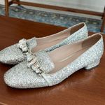 Miu Miu  silver glitter rhinestone loafer square toe block heel pump 37.5  Photo 1