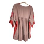 easel  Embroidered V Neck Tunic Dress Mocha boho Festival Kimono Sleeve Photo 5