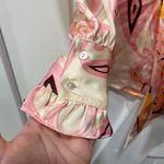 Julie Brown  NYC Womens Blouse Small Funky Hippie Disco Bow Tie Flare Pink Orange Photo 5