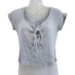 Better Be Lace Up Ribbed Knit Short Sleeve Cropped T-Shirt Gray Size Large Photo 0