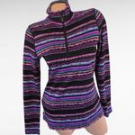 CHAPS Sport Quarter Zip Pullover Top Striped Black Purple Teal M Preppy Photo 1