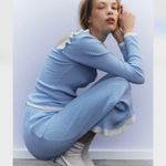 H&M Women's Light Blue Ruffle-trimmed Rib-knit Top Set S Photo 4