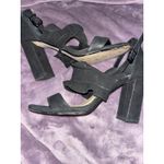 Gianni Bini Black Ruffle Heeled Sandals Ankle Strap Block Heel Women's Size 8.5 Photo 1