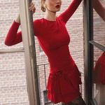 Alexia Admor Pluto Rosette Long Sleeve Mini Dress Women's Small Red Ruffle NWT Photo 3