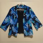 TanJay Floral Open Front Blazer | Jacket | Business Casual Blue Size 14 Photo 0