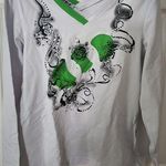 Only NWOT  Win White Green Long Sleeve Double VNeck Long Sleeve Shirt Size L Photo 0