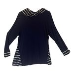 Modcloth womens 1x long sleeve navy blue stripe shirt cowl neck lightweight Photo 2
