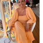 LOUNA Orange Square Neckline Puff Sleeves Chic Flowy Midi Dress size Medium Photo 10