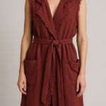 Moon River Moon‎ River Vest Women Small Red Linen Sleeveless Duster Belted Trench Lagenlook Photo 0