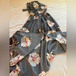 Women Floral Maxi Dress with Slit Size Large Gray Photo 8