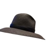 Janessa Leone Black Straw Hat Wide Brim Fedora Sz. Small Photo 6