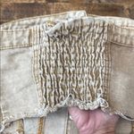 SheIn  Petites Raw Hem Button Front Denim Strapless Tube Top Tan Size Small Photo 12