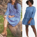 Draper James  Tiered Trapeze Dress in Chambray Blue Cotton Coastal Boho Beach Photo 3